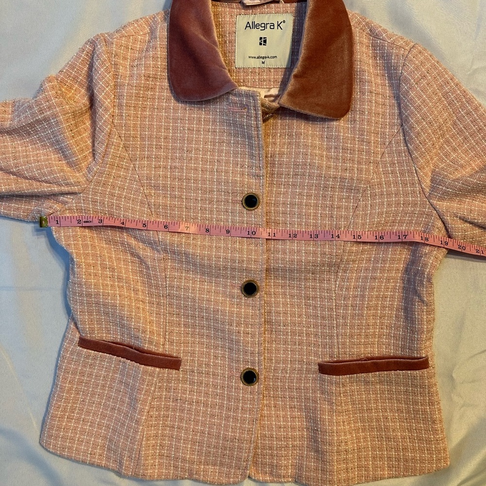 Allegra K Pink Tweed Velvet Collar Blazer Jacket – Size M - Picture 6 of 7